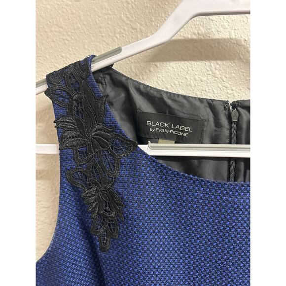 Black Label By Evan Picone Women's Blue Textured Floral Sleeveless Dress Size 10 - Picture 2 of 11